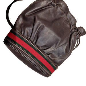 GUCCI~ ALL LEATHER~SHERRY LINE~CROSSBODY BAG~BROWN/RED